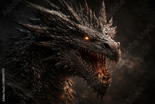 Fierce Dragon Head Close-Up...