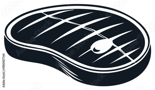 Black and white vector illustration of a grilled beef steak with char marks