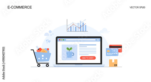 E-commerce, online shopping, vector icons, business commerce, digital market, shopping cart, payment, checkout