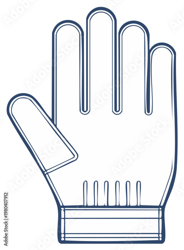 Outline of sport glove with thumb reinforcement and wrist support in navy blue color