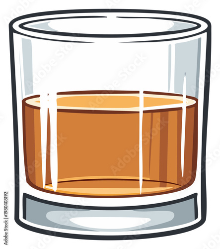Cartoon illustration of a rocks glass with whiskey or bourbon