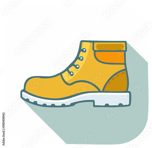 Cartoon Style Isolated Single Work Boot. Lace up, Yellow. Heavy duty work boots flat vector illustration.