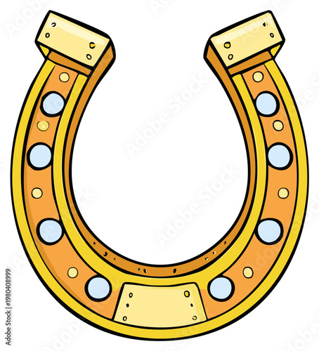 Stylized Golden Horseshoe Symbol of Good Luck and Fortune Vector Illustration