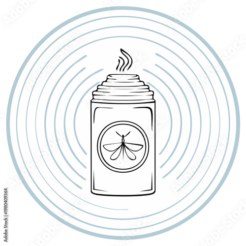 Vector outline icon of insect repellent device emitting vapor with mosquito target and radiating circles