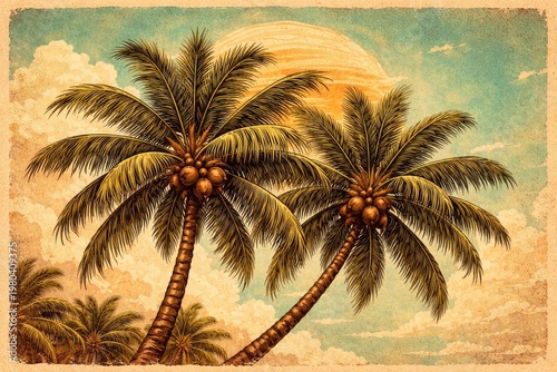 Vintage style coconut palm ...