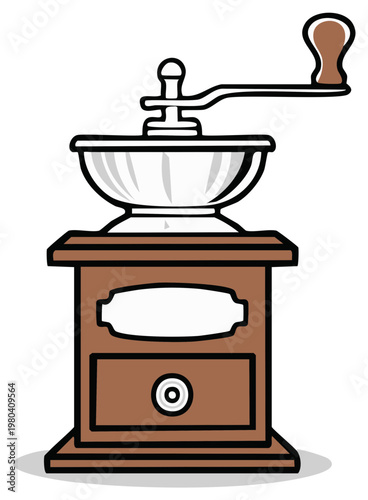 Vintage Manual Coffee Grinder with Wooden Box and Metal Hopper for Brewing Fresh Coffee