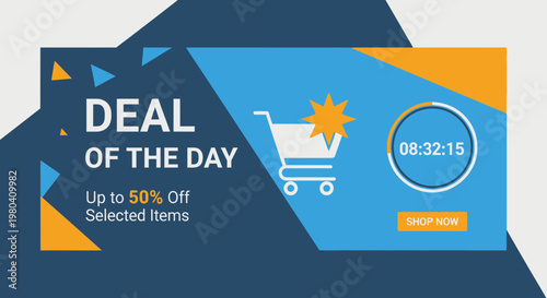 Deal of the day banner with shopping cart and discount information