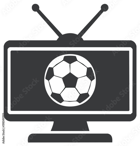 Television screen displaying a soccer ball with an antenna