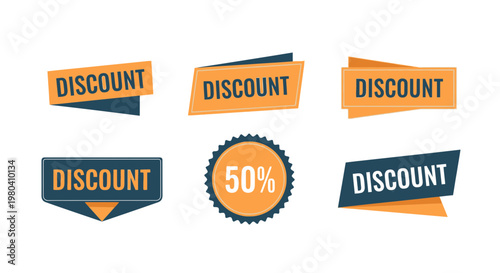 Discount promotion badges set graphic design elements isolated vector illustration