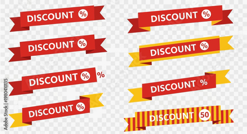 Discount banners with percentage symbols for sales and promotions