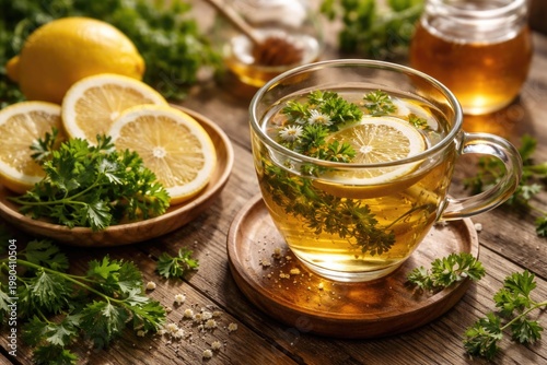 Aromatic herbal tea served ...