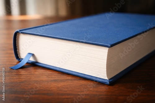 A hardcover book with blue ...
