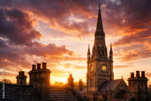 Antique church steeple and ...
