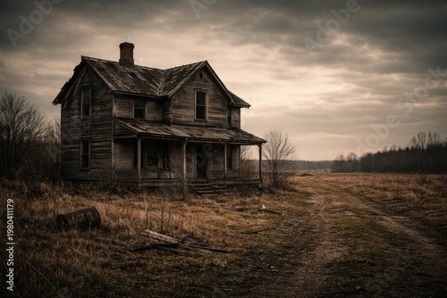 Abandoned wooden house in d...