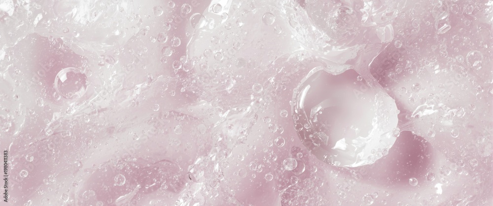 Fototapeta premium White isolated skincare product showing pink and white cosmetic bubbles in clear gel texture