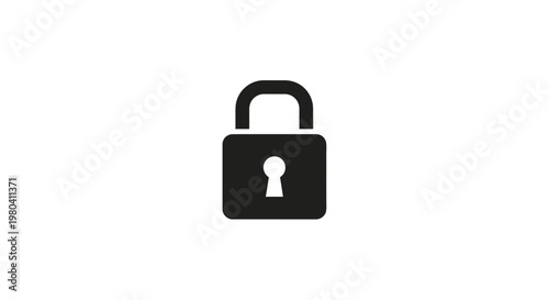 Lock icon, security symbol, padlock sign, black and white vector graphic