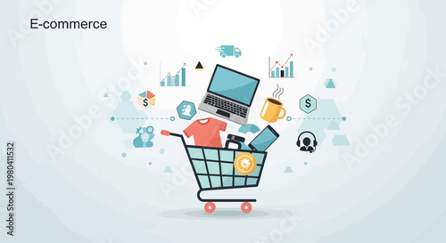 E-commerce, shopping cart, online store, digital commerce, retail icons