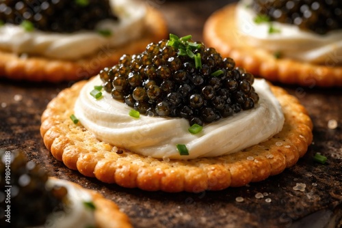 Gourmet cracker topped with...