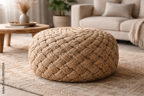 Hand woven braided pouf sea...