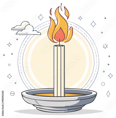 Vibrant illustration of a lit candle in a decorative holder symbolizing peace hope and spirituality