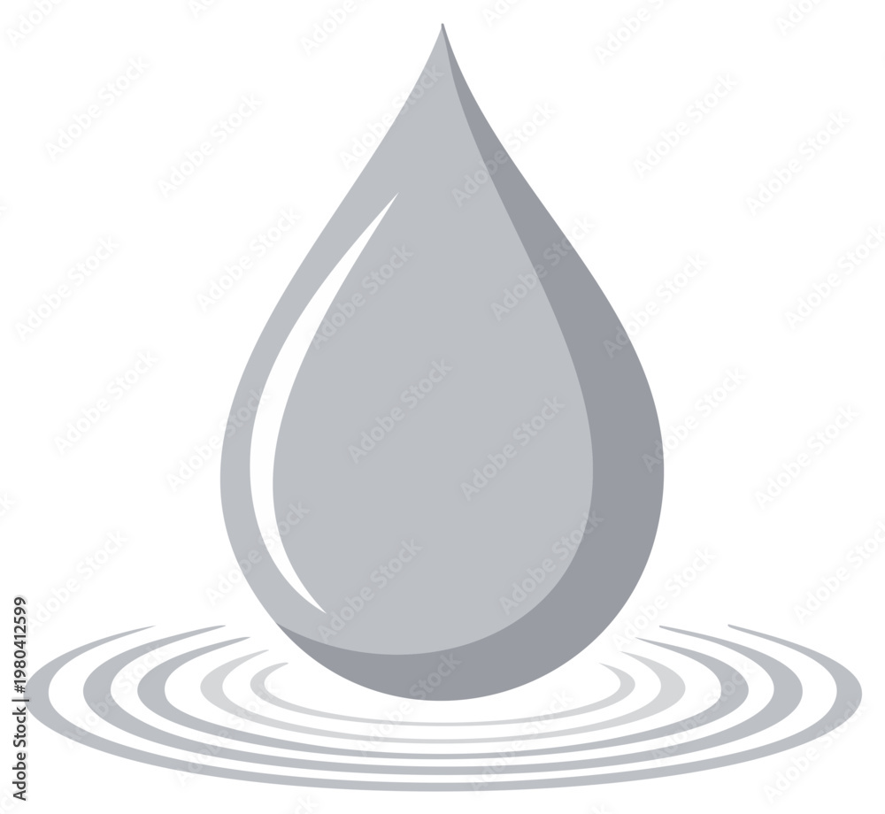 Fototapeta premium Silver Water Drop Creating Circular Ripples, Purity, Serenity, and Calmness Illustration, Concept of Liquid Resources