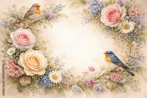 Vintage watercolor card wit...