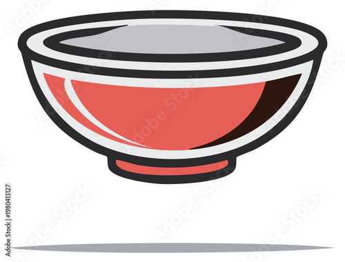 Stylized red and gray bowl with bold black outline and shadow