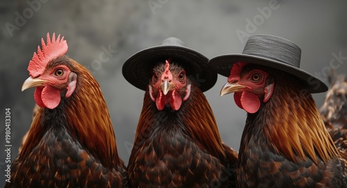 Three chickens in distincti...