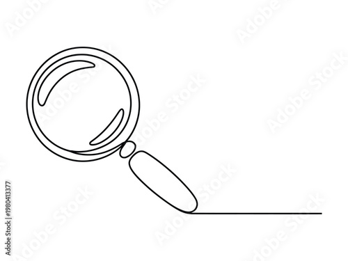 Simple line art illustration of a magnifying glass isolated on a transparent background for graphic design purposes