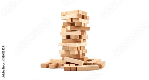 Unstable wood block Jenga t...