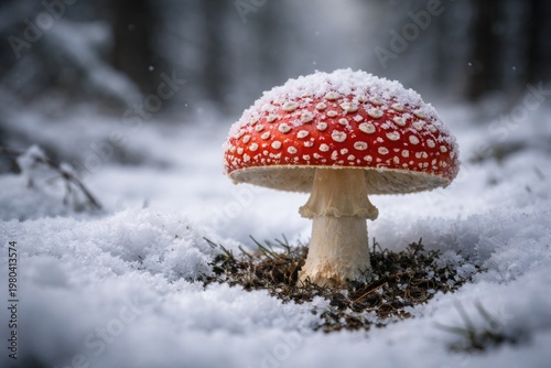 A red mushroom growing on a...