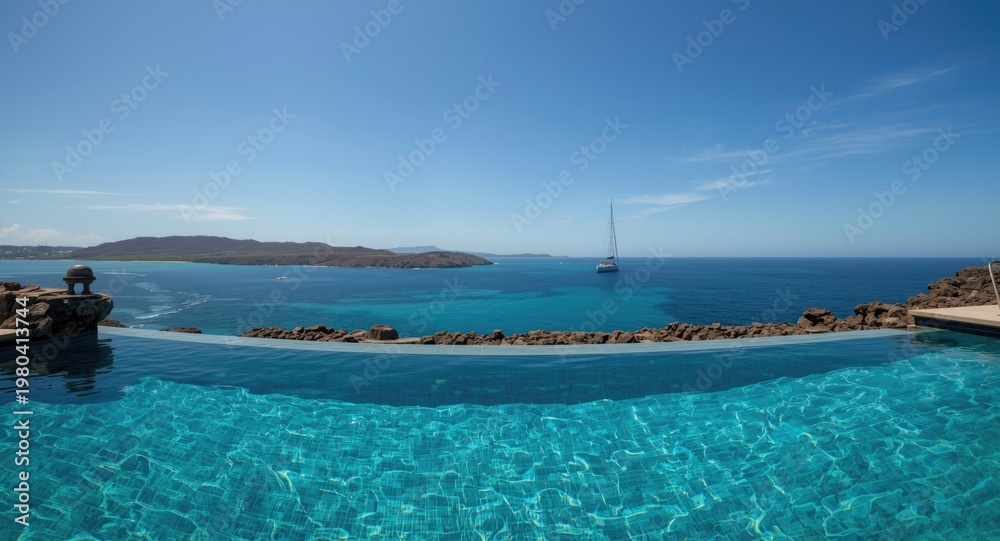 Obraz premium Sumptuous pool setting featuring captivating marine vista seen under water