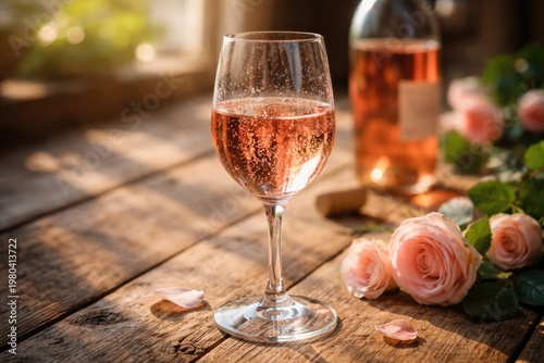 RosÃ© Wine Glass on Rustic ...