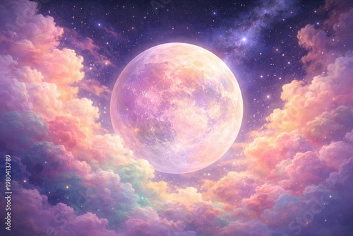 Illustrated pastel moon wit...