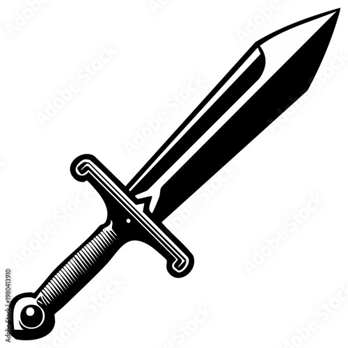 Medieval Sword with Etched Handle and Sharp Double-Edged Blade