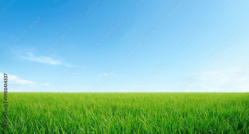 Obraz premium Vibrant green grass surface against a tranquil clear blue sky backdrop with copy space