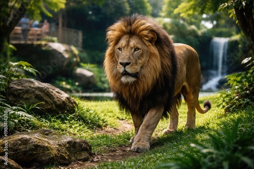 Majestic lion roaming lush ...
