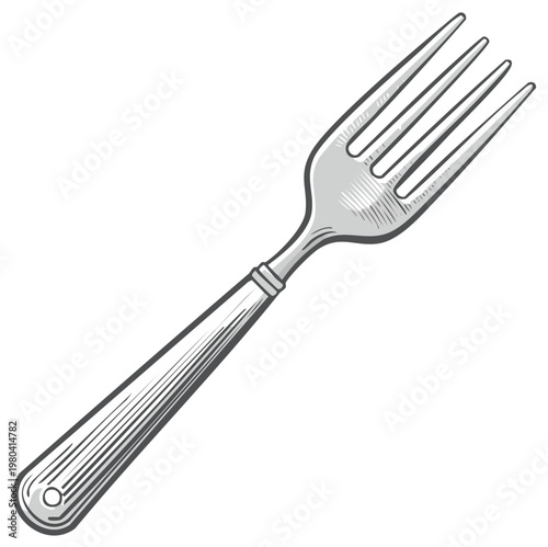 Engraved illustration of a fork with detailed vintage style design