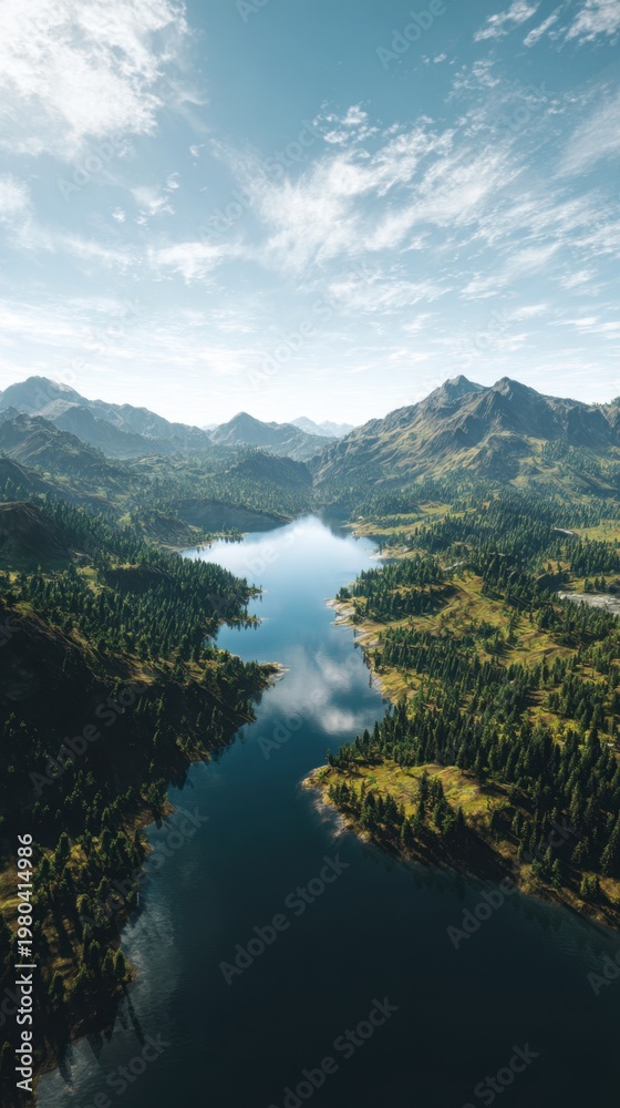 Obraz premium Aerial View of Mountain Lake Landscape