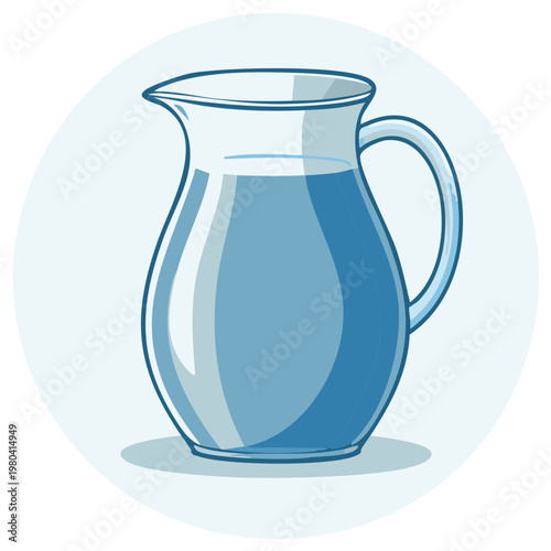 Simple cartoon illustration of a clear glass pitcher filled with refreshing blue water