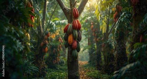 Vibrant organic cacao pods ...