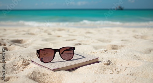 Sunglasses and towel book p...