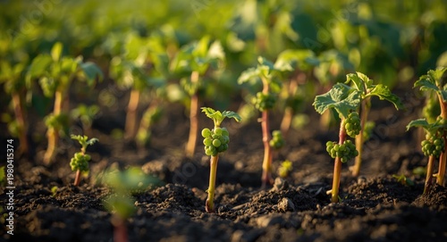 Young grape shoots and clus...