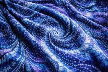 Intricate indigo tie dye fabric with swirling patterns for vibrant textile design