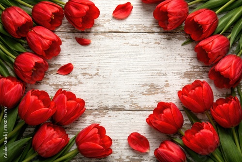 Bright scarlet tulips arran...