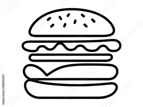 Simple line drawing of a hamburger with sesame seed bun