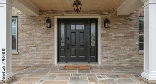 Vertical porch with stone t...