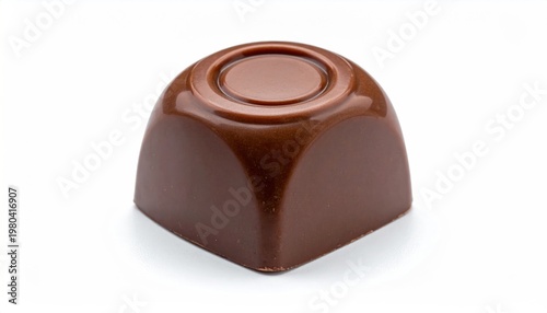 Delicious Single Chocolate Candy Piece on White Background.