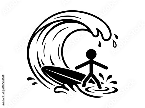 Surfer Riding a Wave on a Surfboard Icon Graphic