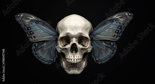Skull with delicate butterf...